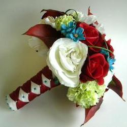 13 Piece Wedding Flower Package in Deep Red, Burgundy, Turquoise and Green - Made to Order