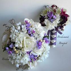 13 Piece Real Touch White Rose and Lilac Bridal Flower Package - Made to Order
